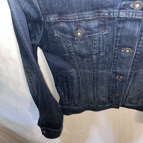 Levi’s Women’s Jean Jacket Size Large Dark Blue Denim Going Out Party Fun - Picture 6 of 12